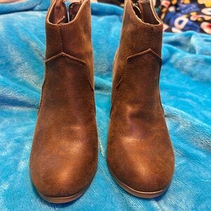 Brown leather, high heeled ankle boots